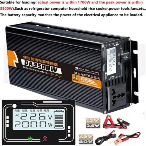 Inverter 12V/24V 220V 3000W/3500W Voltage transformer Pure Sine Wave Power Inverter DC12V to AC 220V Converter LCD Display