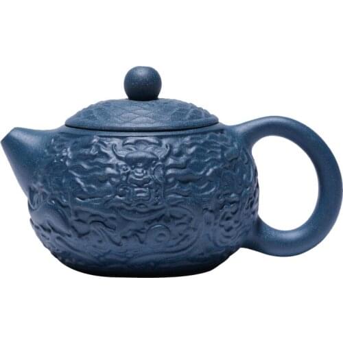 Yixing Purple Clay Teapot 170ml Zisha Raw Ore Sky Blue Mud Handmade Dragon Design Xi Shi Pot Chinese Kungfu Tea Set