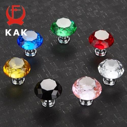 KAK 30mm 5pcs Diamond Shape Crystal Glass Knobs Cupboard Pulls Drawer Knobs Kitchen Cabinet Handles Furniture Handle Hardware