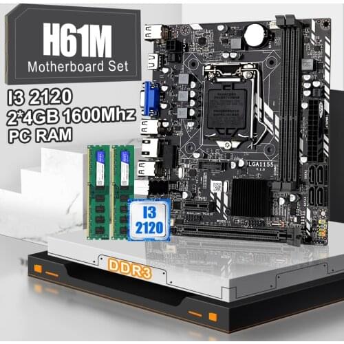 H61M Motherboard Set With i3 2120 CPU And DDR3 4GB 1600MHz PC RAM Socket LGA 1155 H61Desktop Mainbord Support Core i3 i5 i7 CPU