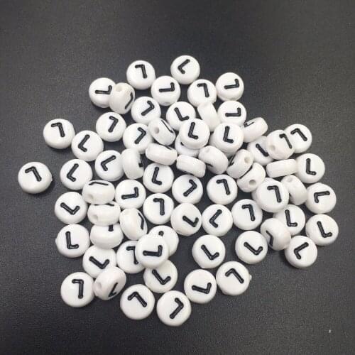 Mini Order 100PCs Single Letter L Acrylic Beads 4*7MM Flat Coin Round Shape Plastic Alphabet Initial Jewelry Bracelet Beads