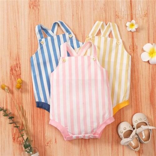 0-18m Unisex Baby Suspender Bodysuit Classic Striped Print Sleeveless Baby Boys Playsuit 2022 Summer Infant Girl Casual Jumpsuit