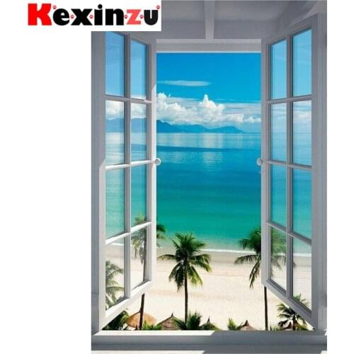 Kexinzu Full 5D DIY Square/Round Diamond Painting" Window Beach Scenery" 3D Embroidery Cross Stitch Mosaic diamondpainting Gift