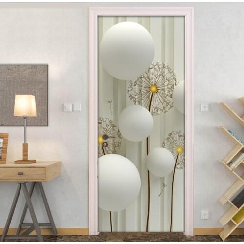 Modern Creative 3D Stereo Circle Ball Dandelion Door Sticker PVC Waterproof Self-Adhesive Door Wallpaper For Living Room Bedroom