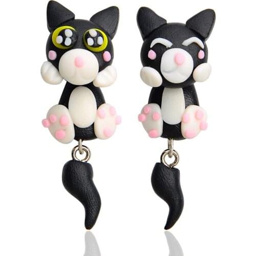 2017NEW Fashion Cute Cartoon Black Cat Stud Earrings Set Handmade Polymer Clay Brincos Feminino 3D Aretes Fine Jewelry