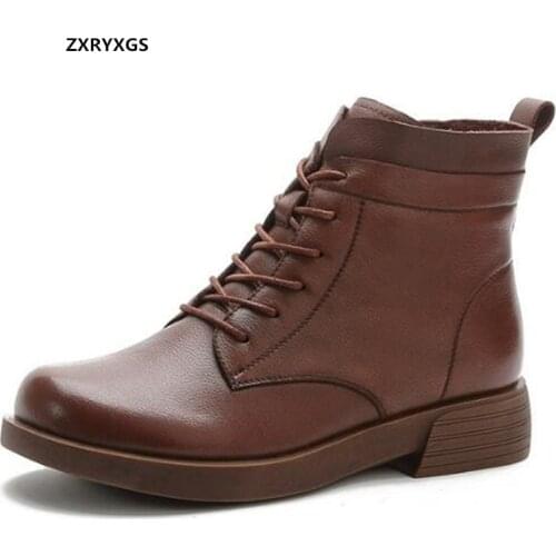 2021 New High Quality Cowhide Autumn Leather Boots Single Shoes Woman Boots Soft Sole Non-slip Comfort Warm Shoes Winter Boots