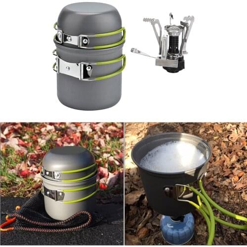 Outdoor Camping Cookware Mess Kit Cookware Folding Pot Pan Stove Mesh Bag Outdoor Backpacking Stove Gear Cookset