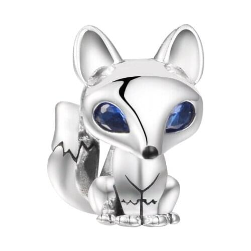 Fits Pandora Bracelets 925 Sterling Silver Blue-Eyed Fox Charm Beads for Women Jewelry DIY Making kralen berloques abalorios