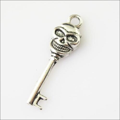 20 New Halloween Skull Key Tibetan Silver Tone Charms Pendants 9x32.5mm