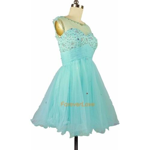 Real Image A Line Crystal Beaded Lace Formal Girl Party Cocktail Dress Short Mini 2015 Green Homecoming Prom Dress