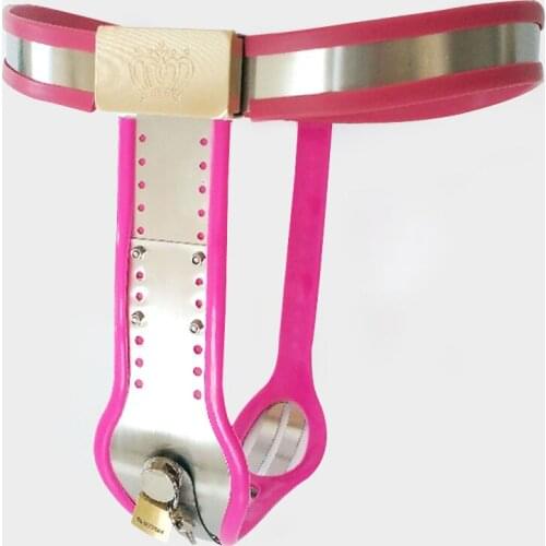 Pink Silicone Stainless Steel Strapon Pants Female Chastity Belt Lock Adult Games Metal Chastity Device Sex Toys For Women