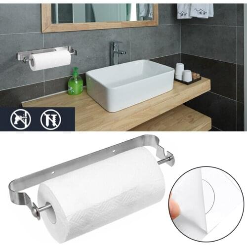 Self-adhesive Kitchen Cabinet Cling Film Rag Rack Stainless Steel Toilet Towel Roll Paper Holder