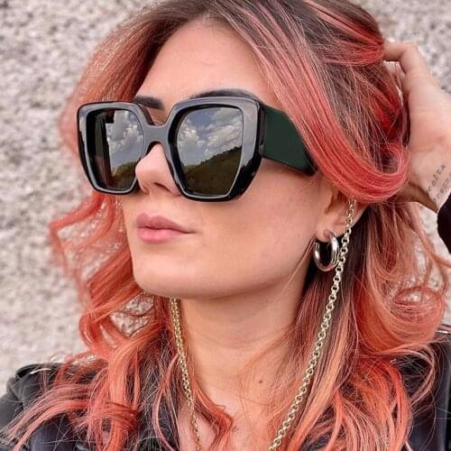 Square black frame women sunglasses grey lenses lady eyewear