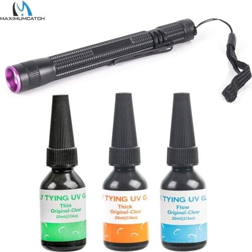 Maximumcatch Thick Thin Flew Fly Tying UV Glue with Zoom UV Power Pen Light Combo for Building Flies Heads Bodie