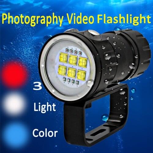 Photography Video Diving Flashlight 6x 9090 LED + 4x Red +4x Blue LED light underwater 100m waterproof Tactical torch Lamp