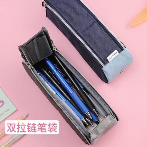 Double Zipper Pencil Bag Multifunctional Vertical Pencil Purse Portable Simple Creative Pen Pouch