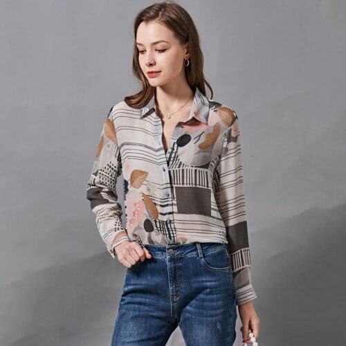 Womens Blouses and Tops Silk Coffee art Floral Printed Office Formal Casual Shirts Plus Large Size Spring Summer Sexy Femme