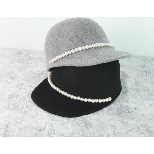 01910-yekang0957 winter wool pearl lady baseball cap women wool visors hat