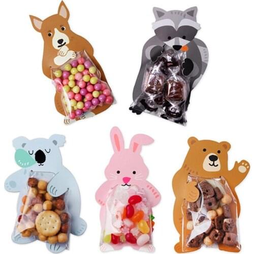 10Pcs/Lot Cute Cartoon Animals Cookie Candy Bag Wedding Baby Shower Birthday Party DIY Gift Bags Biscuits Baking Gift Packaging