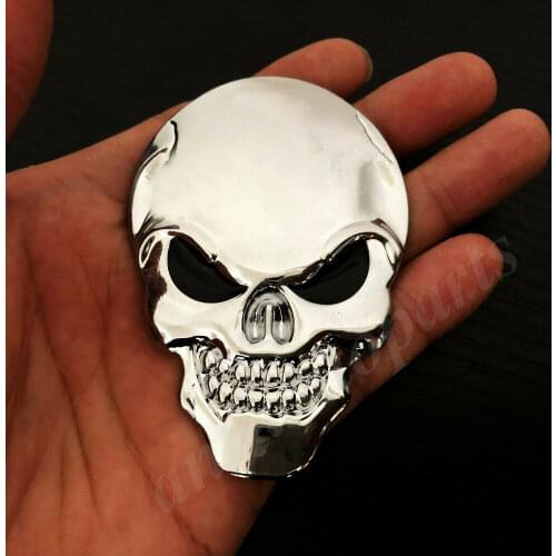 3D Big Chrome Metal Skull Skeleton Evil Bone Car Emblem Badge Decal Sticker
