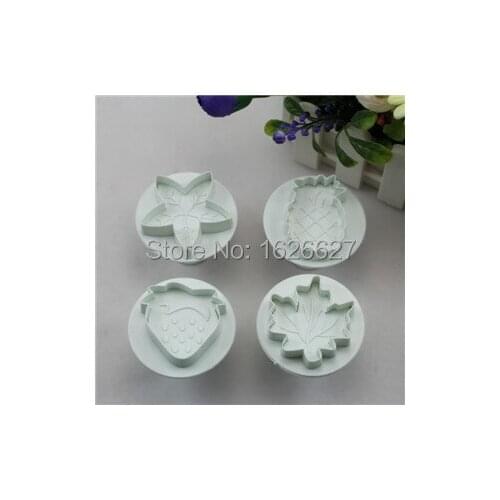 4PCS Plastic Fondant Leaf Plunger Cake Decorating Baking Tools Strawberry Cookie Stamp Mold Pineapple Cookie Cutter For Cakes