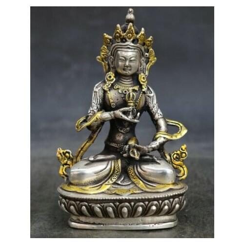 5" Tibet Tibetan Buddhism Fengshui Bronze Vajrasattva Sit Lotus Flower Statue