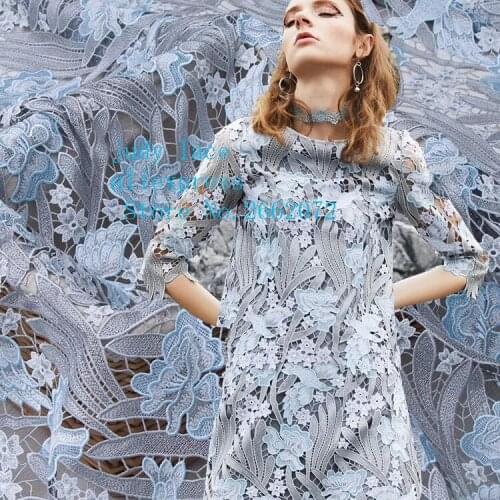 5yards/bag Light blue water soluble flower embroidery lace French style fabric for formal fashion dinner ZX36