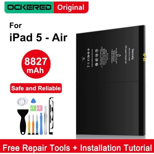 Ockered Tablet Battery for iPad 5 Replacement Battery for Air iPad5 A1474 A1475 A1484 8827mAh Original Battera With Free Tools