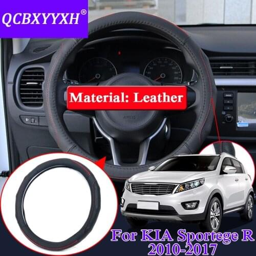 Car Styling Leather Steering Wheel Hub Cover For Kia Sportage R K2 KXCross K3 Forte Car Steering Wheel Cover Internal Decoration
