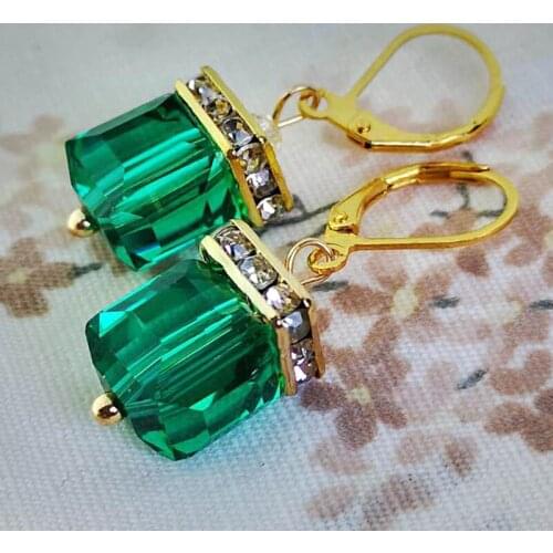 Bling Colour Crystal Cube Shape Long Earring Bridal Gold Color Drop Earrings for Women Fashion Wedding Jewelry Accessories Gift