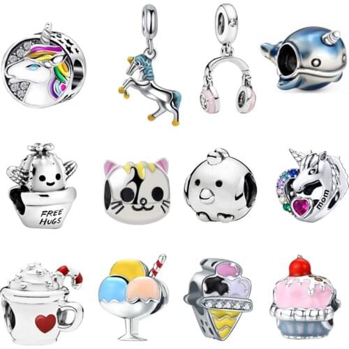 2021 New Charm Cute Unicorn Hot Air Balloon Beads Fit Original Pandora Charms Silver Color Bracelet DIY Jewelry Accessories Gift