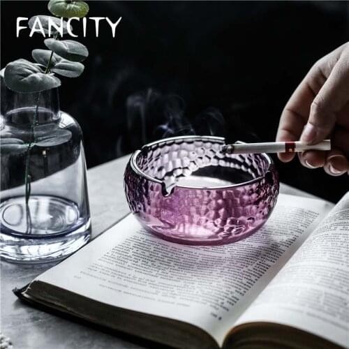 FANCITY Nordic hammer mesh crystal glass ashtray simple modern decoration personality home living room ashtray hotel cigarette s
