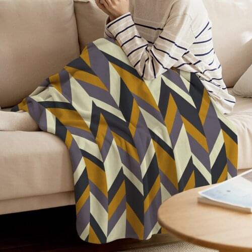 Geometric Mosaic Printed Flannel Blanket Soft Throw Blanket Machine Washable Blankets for Beds