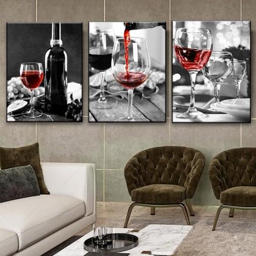 Red Wine and Bottle Kitchen Poster and Prints Drink Food Canvas Painting HD Wall Art Picture Dining Room Restaurant Decor