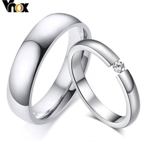 Vnox Classic Cubic Zirconia Wedding Ring For Woman Man Color Never Fade Lovers' Gift