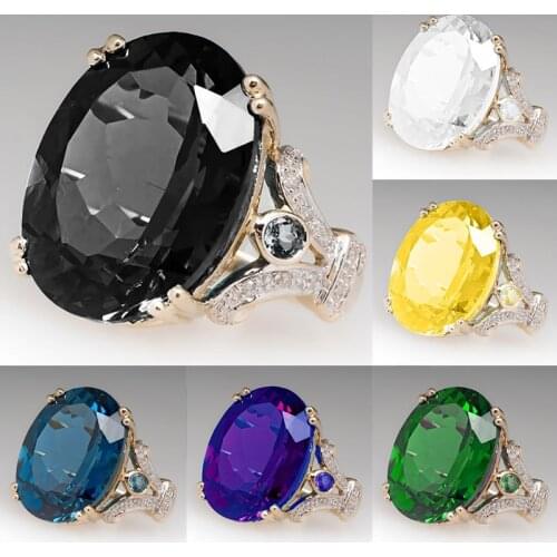 Luxury Male Female Black Stone Ring Promise Big 18KT Yellow Gold Engagement Ring Vintage Wedding Rings For Men Women