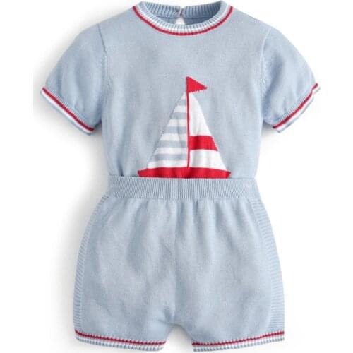 Kids Boy Knitted Clothing Set Baby Spanish Boutique Clothes Summer Toddler Shirt Shorts 2Pcs Suit Boys Birthday Party Outfits