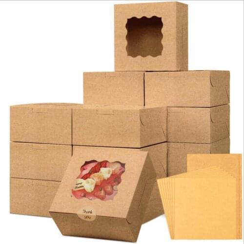 OUYES Gift Boxes Transparent Window Gift Box White Kraft Paper Box for Birthday Party Cake Boxes Dessert Display for Events 5pcs