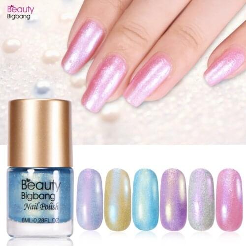 Beautybigbang 8ML Pearl Mermaid Luster Nail Polish Varnish Nail Art Ornaments Attractive Pink Blue Color Nail Stamping Polish