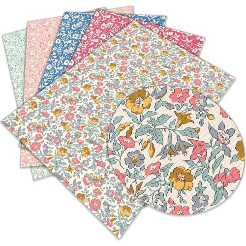 Summer flower printing pattern PU synthetic leather sheet for sewing accessories bowknot bags crafts 22X30cm