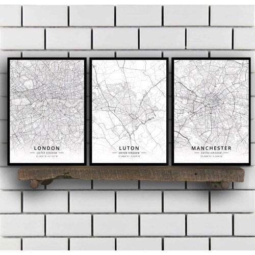 London Luton Manchester Mansfield Middlesbrough Milton Keynes Northampton Norwich Nottingham Oxford United Kingdom Map Poster