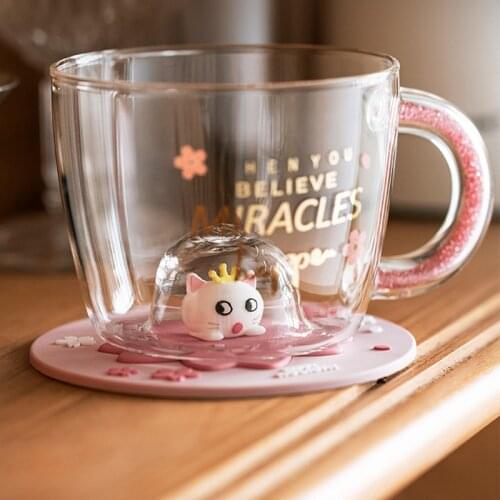 Home Garden Turkish Coffee Cups Double Wall Glass Sakura Cute Girl Cute Mugs Cups Tazas De Cafe Creativas Glass Mug Tea Cup