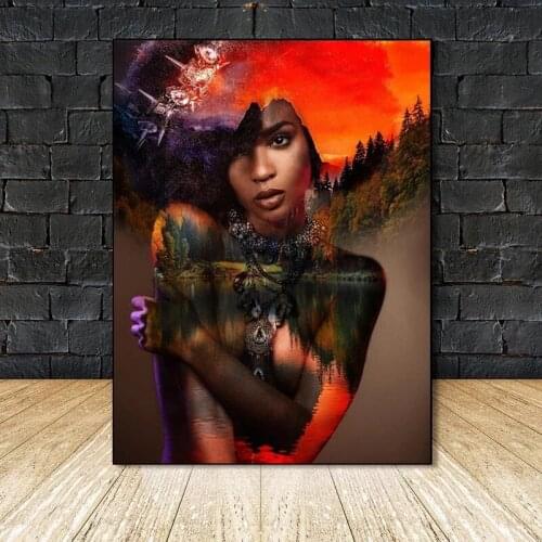 Wall art portrait canvas painting African black women posters and prints on canvas painting art pictures living room home design