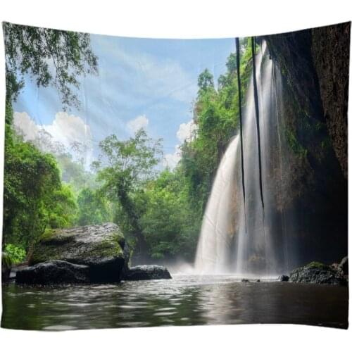Natural Landscape Forest Falls Woods Waterfall Tapestry Wall Hanging Bed Spread Beach Towel Table Cloth Yoga Mat Large Size