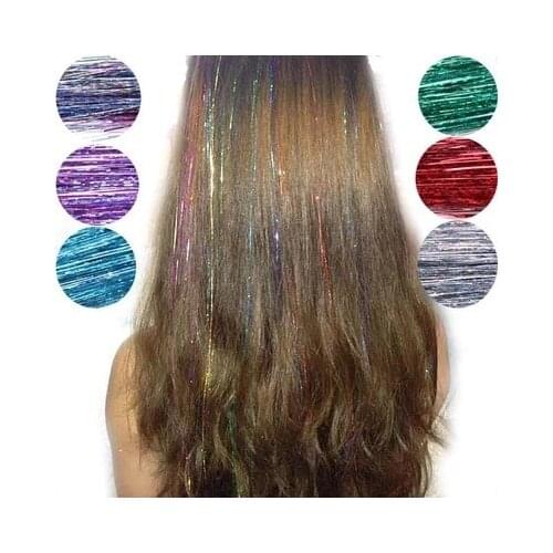 New 1pc Fashion Sexy 8 Colors Hair Tinsel Sparkle Glitter Extensions Highlights False Hair Strands Party Accessories