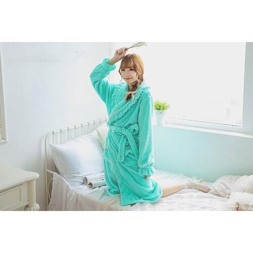 2021 new arrival fashion women sleeping cloth feel comfortable flannel Light blue Bow flower lace free shipping