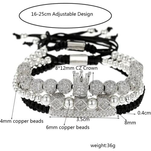 2020 new multi-color copper inlaid zirconium crown diamond ball diamond double row crescent combination charm unisex bracelet