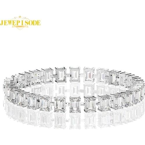 Jewepisode Charms 5x7 MM Created Moissanite 100% Solid 925 Sterling Silver Wedding Engagement Bracelet Wholesale Fine Jewelry