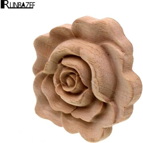 RUNBAZEF Furniture Wood Carving Appliques Vintage Nautical Decor Cabinet Door Solid Decals Flowers Pattern Carved Wooden