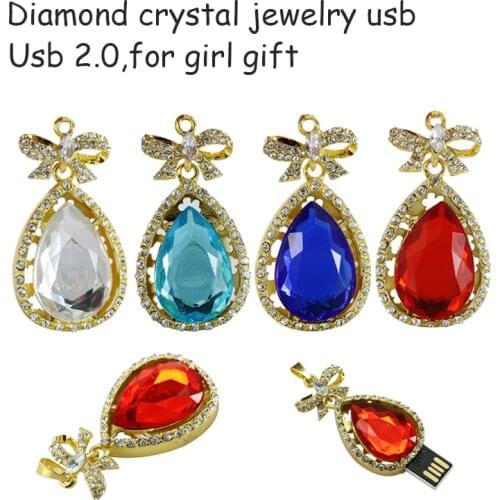 Crystal Usb Flash Drive Real Capacity New Jewelry Necklace 8G 32G 64GB Memory Usb Stick U Disk Pen Drive Pendrive Memory Storage